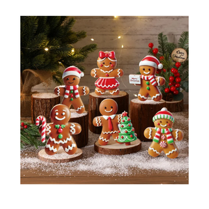 Thyle 5 Pcs Christmas Table Decorations Wooden Gingerbread Man Signs Vintage Figurine Christmas Table Centerpiece Decor for Xmas Home Kitchen Party Office Shelf Door