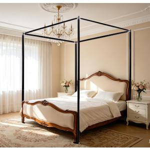 Stainless Steel Canopy Bed Frame Queen Size, Thicken Queen Canopy Frame for Metal Bed Wood Bed Bedroom Decor, Black