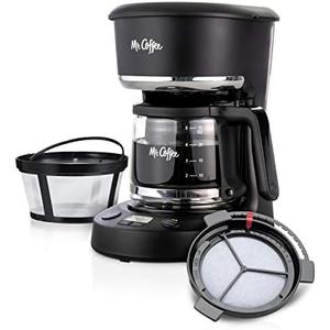 Mr. Coffee Programmable Coffee Maker 5 Cups with Auto Pause Glass Carafe Compact Design Black