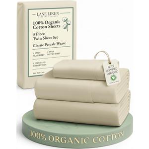 LANE LINEN 100% Organic Cotton Twin Size Bed Sheets, Fully Elasticized Mercerised Cotton Bed Sheet Set, Soft & Comfy Low Pill Face Resistant Bedding Sheets & Pillowcase Set- Linen