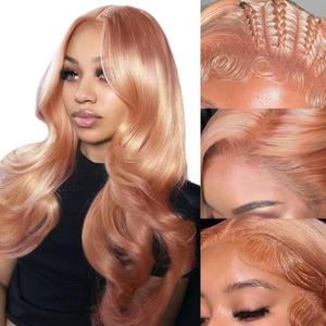 SFD Pink Blonde Lace Front Wig Human Hair 13x4 HD Lace Rose Gold wigs Pre Plucked Peachy Blonde Colored Wig Human Hair For Women 150% Density Pink Body Wave Lace Front Wigs 24 Inch