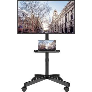 BONTEC Mobile TV Stand with Tilt Function, Rolling TV Stand for 23-60" LED, LCD, OLED TVs, Holds up to 88lbs, Max VESA 400x400mm, Adjustable Media Shelf (Black, 17.1x15.1x53.1 in)