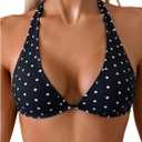 Floerns Women's Polka Dots Halter Bikini Top Sexy Triangle Beach Vacation Bathing Suit Swimsuit Tops (Black, S)