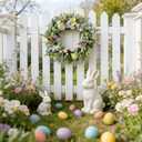 Easter Wreaths for Front Door, 20 inch Easter Door Wreath Decorations with Eggs Lambs Ear Leaves, Artificial Spring Wreath with Hydrangeas Flowers for Home Wall Window Farmhouse Decor