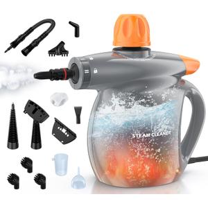 Steam Cleaner, Pressurized Handheld 13pcs Multi-Purpose Natural Deep Cleaning Steamer, Portable Steamer for Cleaning Home, Grout, Kitchen, Car, Window, Upholstery, Bathroom and Clothes, Gray