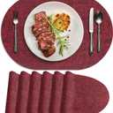 Placemats for Dining Table Set of 6 Non-Slip, Heat Resistant Oval Leather Placemat Double Layer, Waterproof Table Mats Easy to Clean for Kitchen Dining Room Coffee Office Table, Wine Red