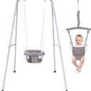 2 in 1 Baby Jumper with Swing, Baby Swing Indoor and Outdoor Use, Baby Jumpers and Bouncers, Toddler Swing with Foldable Stand (Gray)