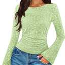 MEROKEETY Women's Bell Long Sleeve Shirts 2025 Fall Floral Going Out Tops Slim Fit Y2k Clothes Outifts (Green, M)