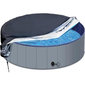 SAFANA 64" Foldable Dog Pool Cover, Swimming Pool Cover for Kids and PetsRound Collapsible Dog Bath Pool Cover, Outdoor Inflatable Paddling Cover, Dustproof Waterproof Prevent Leaves