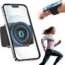 Running Phone Holder for iPhone [360 Rotatable & Upgrade Anti-Drop] Magnetic Wrist Phone Holder, Magsafe Armband Compatible with iPhone 17 Pro and Android - Black