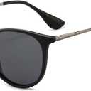 SUNGAIT Vintage Round Sunglasses for Women Men Classic Retro Designer Style (01 Black Frame (Matte Finish)/Polarized Gray Lens)