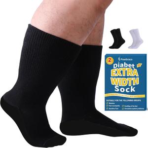 2 Pairs Wide Diabetic Socks for Men Women Plus Size,Lymphedema Socks,Socks for Swollen Feet & Ankles,Edema Socks,Loose Fit Socks,Non-Binding Socks,Bariatric Socks,Hospital Cast Socks -1 Pairs Black + 1 Pairs White