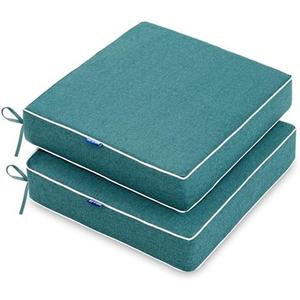 MIULEE 24 x 24 x 4 Inch Outdoor Chair Cushions, Waterproof Seat Cushions for Patio Furniture Garden with Ties Patio Chair Cushions Set of 2,Turquoise