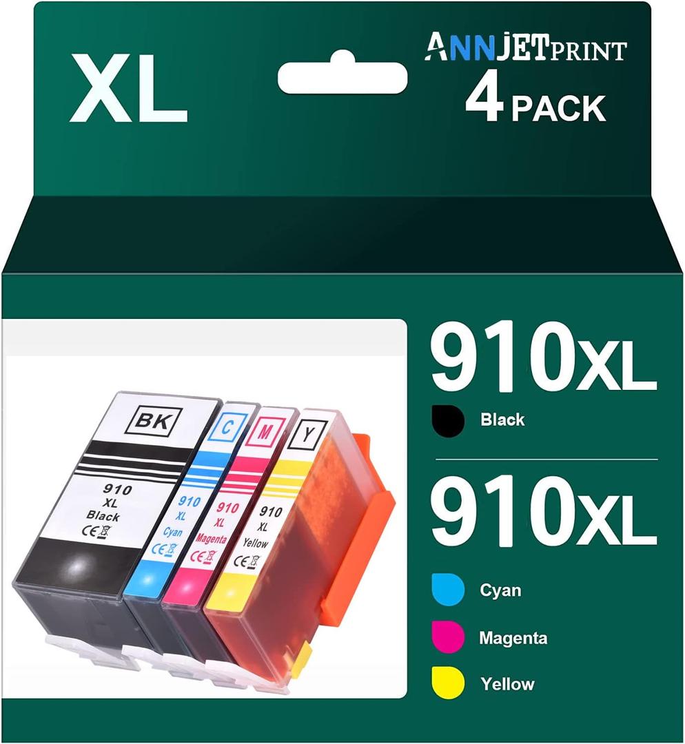 ANNJET Remanufactured Ink Cartridge Replacement for HP 910 XL 910XL Ink Cartridges Compatible with OfficeJet 8025e 8035e 8025 8035 8028 8022 8015 Printer HP 910 Ink Cartridges Combo Pack (4 Pack) ANNJET Remanufactured Ink Cartridge Replacement for HP 910 XL 910XL Ink Cartridges Compatible with OfficeJet 8025e 8035e 8025 8035 8028 8022 8015 Printer HP 910 Ink Cartridges Combo Pack (4 Pack)