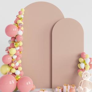 Wokceer Wedding Arch Backdrop Cover 7.2FT, 6FT Spandex Fitted Wedding Arch Stand Covers 2 Set Round Top Chiara Backdrop Stands Cover for Birthday Party Ceremony Banquet Decoration Nude