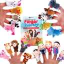20-Piece Story Time Finger Puppets Set - Cloth Velvet Puppets - 14 Animals and 6 People Family Members