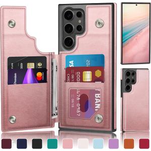 DJDUCK Designed for Samsung Galaxy S24 Ultra Case Wallet with Card Holder, [Magnetic Clasp Cover] [RFID Blocking Leather Protection] Shockproof Women Men Cases for Samsung S24 Ultra Rose Gold