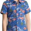 SSLR Big Girls Hawaiian Shirt Beach Tropical Summer Casual Short Sleeve Button Down Shirt
