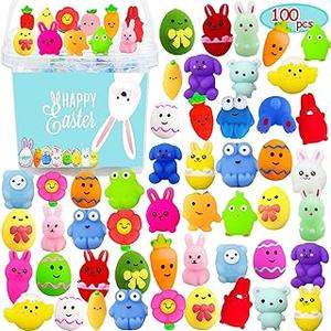 100 Pcs Easter Mochi Squishy Toys, Kawaii Mini Squishies Bulk for Kids Boys Girls Toddlers, Easter Basket Stuffers Egg Fillers Gifts Party Favors(Random)