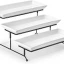 MALACASA 3 Tier Serving Tray, Porcelain Tiered Cupcake Stand, Ceramic Elevated Serving Platter with Collapsible Sturdier Rack,Series PLAT (White, 14 Inch)
