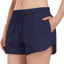 Period Swimear Shorts with Pockets 2 in 1 Bathing Suit Bottoms | 3" Wide Waistband Swim Short, Adjustable Drawstring, Sporty Side Split, Built-in Brief, Teen Women, Beach Surfing Boarding (S)