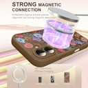 Magnetic for iPhone 16 Plus Case with Screen Protector, Brown Flower | Pretty Flower Floral Pattern Design [Compatible with MagSafe] [Full Camera Protection] Shockproof Slim Cover for Women Girls