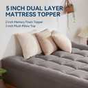 BDEUS Dual Layer 5 Inch Memory Foam Mattress Topper King Size, 2 Inch Gel Memory Foam Plus 3 Inch 1450 GSM Down Alternative Quilted Pillow Top Mattress Pad Cover,Dark Gray