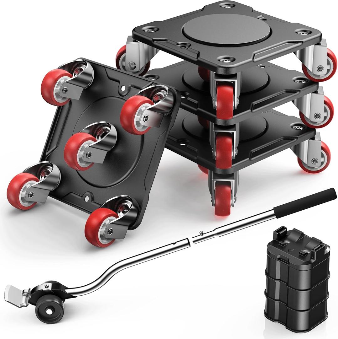 Heavy Duty Furniture Movers with 5 Wheels, Carbon Steel Panel Furniture Dolly Set with Lifter, 360 Rotatable Universal Casters for Easy Moving, Max Load 2200LBS