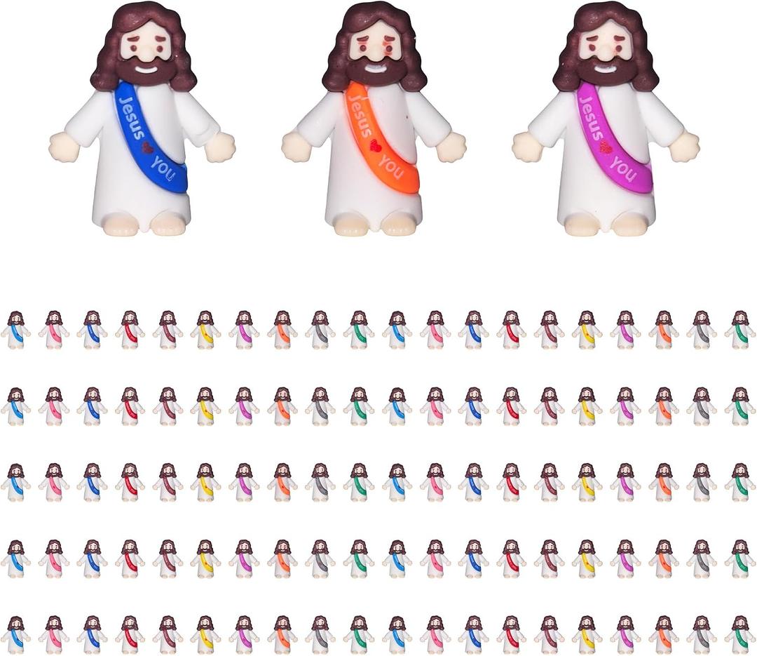 100 PCS Little Jesus Figures Mini Jesus Figurines in Bulk 10 Colors Tiny Religious Party Favors, Baptism Gifts Religious Gifts for Easter Egg Stuffers