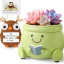 Book Lover Gift Set - Cute Reading Planter Pot with Positive Crochet Owl & Quote Card, Cozy Desk Decor for Teachers, Librarians, Women, Colleague, Friends