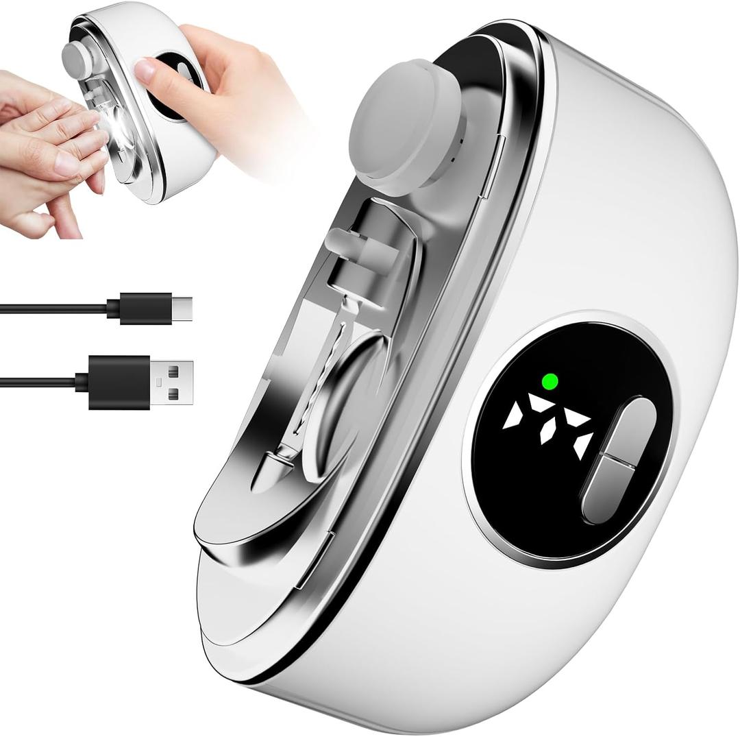 2026 New 3-in-1 Electric Nail Clipper for Fingernails & Toenails, Rechargeable 6-Speed Electric Nail File with LED Light,Display, Storage,for All Width & Thickness Nails,Ideas for Seniors,Adults,Kids