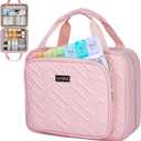Leudes Travel Pill Bottle Organizer,Medicine Organizer and Storage,Home Medication Bag, Cases,Carrier for Pills,Vitamin,Fish Oil, Supplements for Women and Men (Large, Pink)