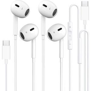 2 Pack-USB C Headphones Wired for iPhone 16/15, Type C Earphones with Microphone & Remote Noise Cancelling Earbuds for iPhone 15 Pro Max, iPad, Galaxy S23/S22/S21/S20/Ultra Note 10/20, Pixel 7/6/5/4 (White)