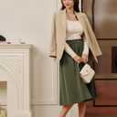 Belle Poque Women's Midi Skirt with Pockets Vintage A Line High Waisted Flowy Pleated Swing Skirts for Office (Green, XXL)