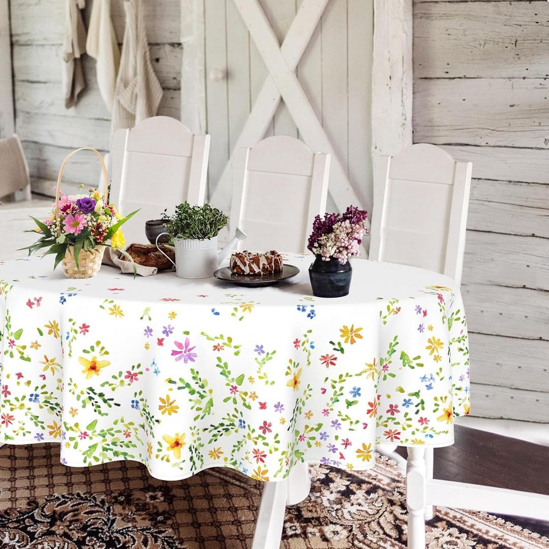 Oval Floral Tablecloth, 60 x 84Inch,Spring Summer Watercolor Wildflower Table Cloth, Waterproof and Wrinkle-Resistant,Suitable for Kitchen and Dining Room Decor