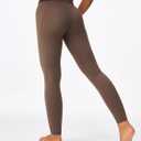 Women's High Waisted Light Compression Workout Full Length Leggings Cross Waist Yoga Pants Athletic Running Pockets (Brown)