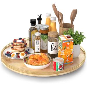 21-Inch Wooden Lazy Susan Turntable  Premium Oak & Iron, Extra Large Rotating Serving Tray for Dining Table, Kitchen Countertop, Farmhouse Dcor, Spice Rack, Charcuterie & Entertaining