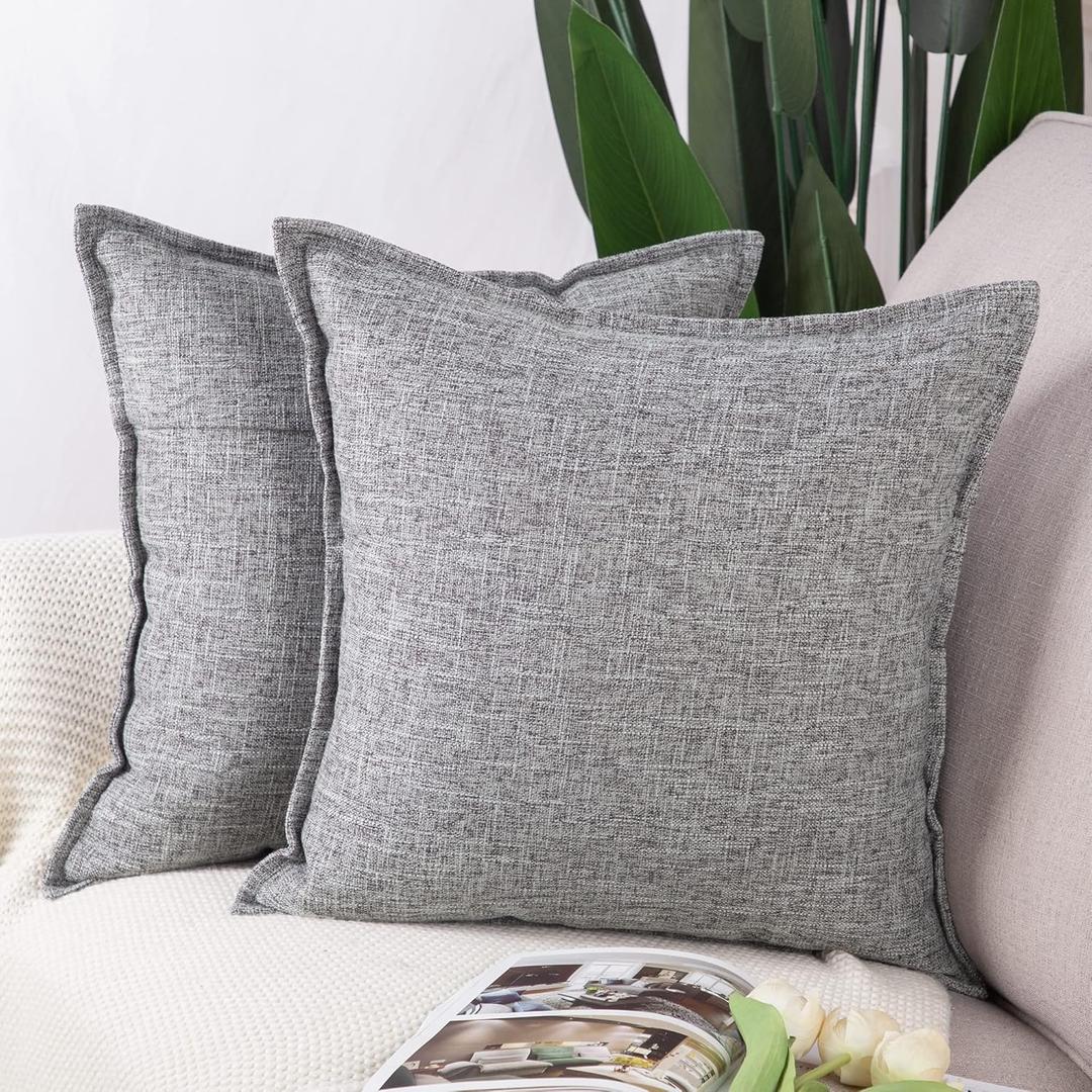 MADIZZ Set of 2 Linen Throw Pillow Covers 18x18 Inch Grey Soft Decorative Cushion Cover for Sofa Bedroom Pillow Shell