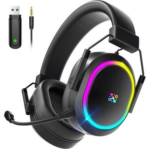 Wireless Gaming Headset for PS5 PS4, Bluetooth 2.4GHz Headphones with Noise Cancelling Mic, 23ms Low Latency Audio, 50+ Hrs & Surround Sound Memory Foam for Switch, Laptop, Mobile, Mac (rgb black)