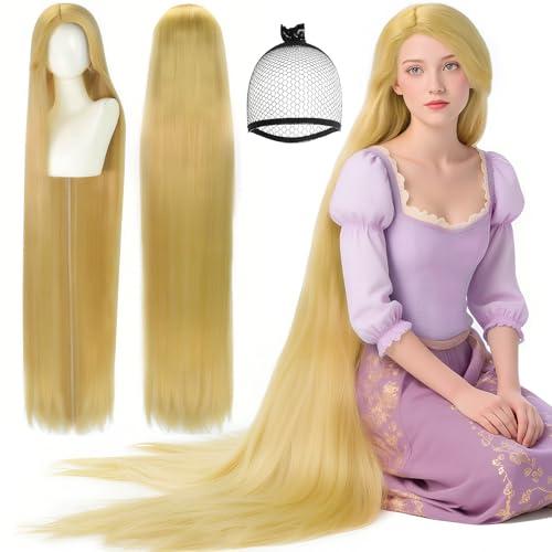 ANOGOL Hair Cap+ 160 cm / 62 inch Long Blonde Straight Wig Women Cosplay Princess Wig Blonde Anime Wigs Blond Synthetic Hair Halloween Party Costume Outfit
