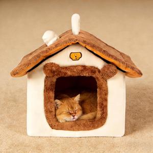 Cat Bed for Indoor Cats, Cartoon Pattern Cat Cave Bed with Handle Design, Soft Cat Hideaway Indoor, Lovely Cat House for Kitten, Puppy & Small Pets (M)