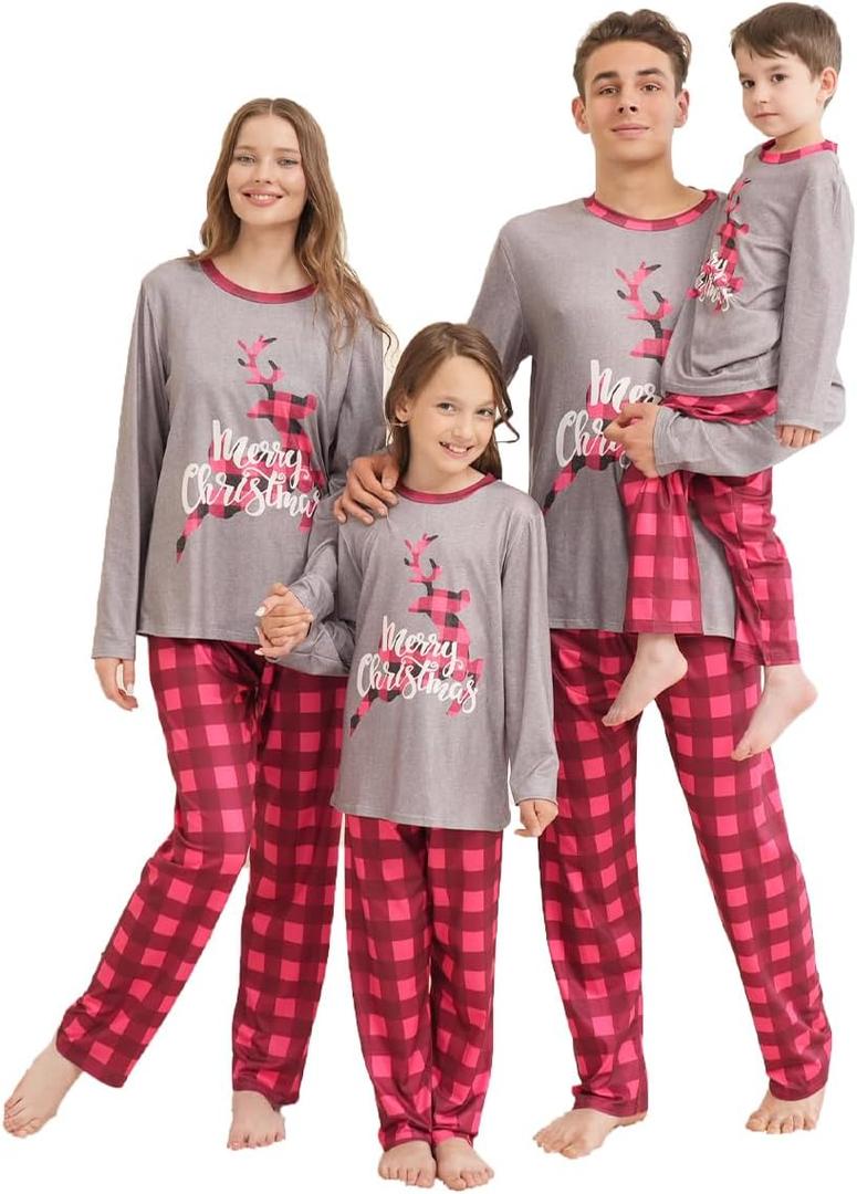Family Matching Christmas Pajamas Set, Cute Elk Sleepwear for Boys Girls Dad Mum (14 Years, Grey Christmas Reindeer)