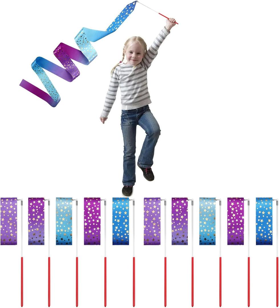 AITIME Ribbon Wands Party Favors for Kids, 20 Pack Rhythmic Gymnastics Ribbon, Girl Birthday ,Outdoor Party Games Supplies, Dance Streamers, Star