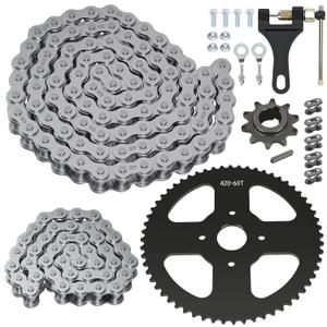 420 Chain + Mini Bike Sprocket 60T Kit Replacement for Coleman CT200U BT200X CT200U-EX Baja Warrior TrailMaster MB200 Axis M200 Predator 212 196cc 200cc Powersports Parts 90 Links + 42 Links