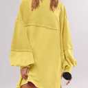 Panadila Womens Oversized Long Sleeve Patchwork Sweatshirt Dress Crewneck Tunic Sweatshirts Fall Loose Pullover Top (Yellow, S)