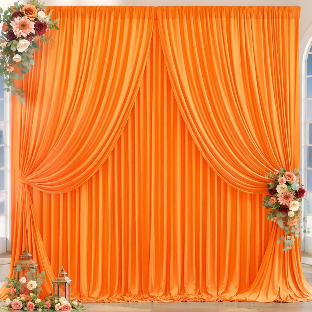 16x10FT Orange Backdrop Curtains for Wedding Parties, Wrinkle Free Polyester Photography Backdrop Drapes for Wedding Baby Shower Birthday Parties Stage Background Stand Decorations 4x10ft,4 Panels