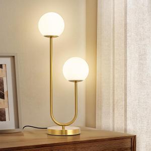 Mid Century Modern Globe Table Lamp Gold U-Shape Glass Table lamp 2-Globe Bedside Lamp with LED G9 Light Source Ideal for Bedroom & Office