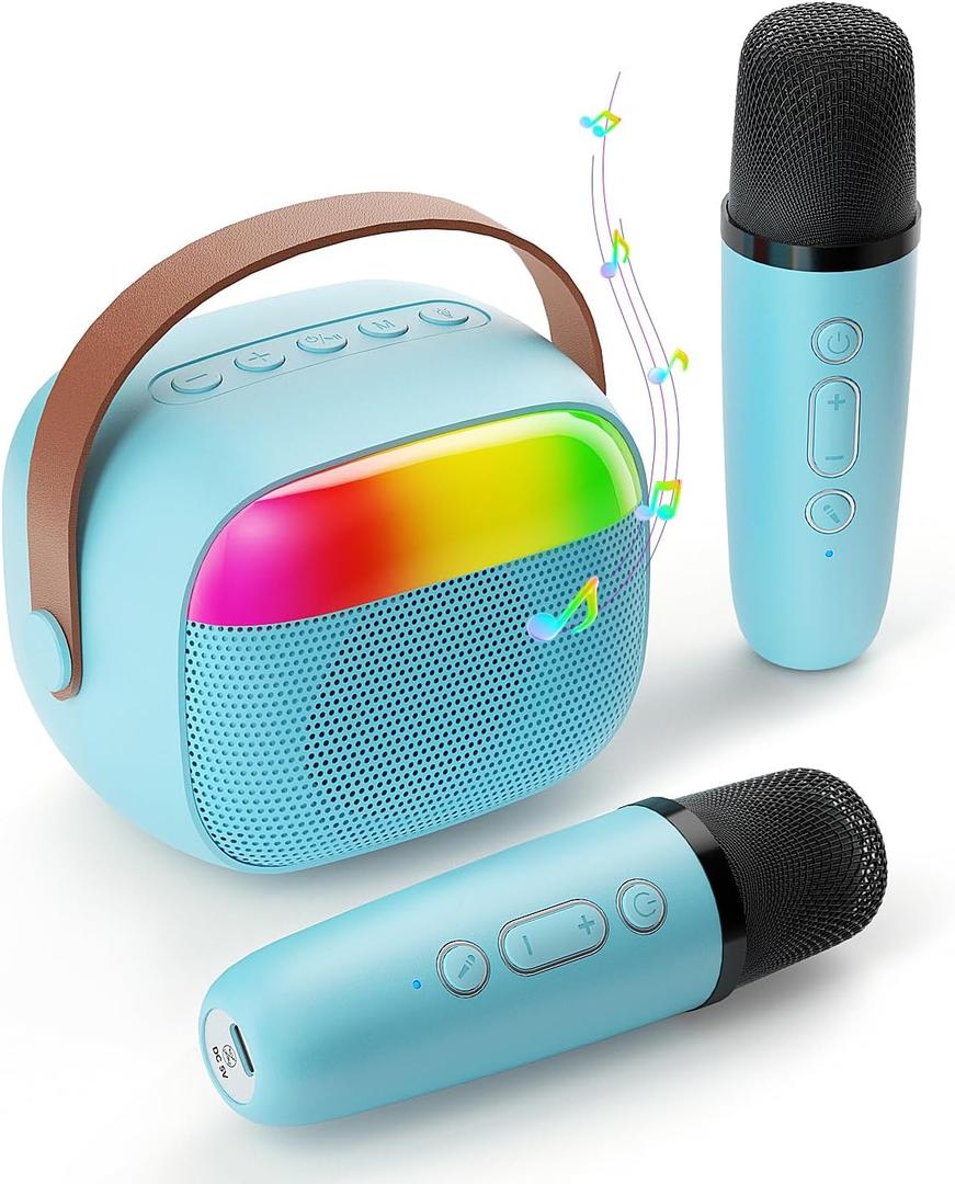 Mini Karaoke Machine for Kids, Toy for Girls Portable Bluetooth Speaker with 2 Wireless Microphones, Fashion Toy Gifts for Christmas Birthday, for 3 4 5 6 7 8+ Year Old Girls Gifts(Blue)