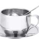 Stainless Steel Espresso Cup with Saucer and Spoon  4 oz Double Wall Insulated Demitasse Coffee Mug, Single Set for Home, Coffee Bar, Travel, Latte, Cappuccino, Milk, Tea