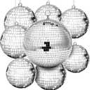 Haull 8 Pcs Large Disco Ball Set Silver Mirror Disco Reflective Ball with Hanging Ring Party Ornament Decoration for Stage Club Ballroom Dance Hall Wedding Prom Props(8'', 6'', 4'')